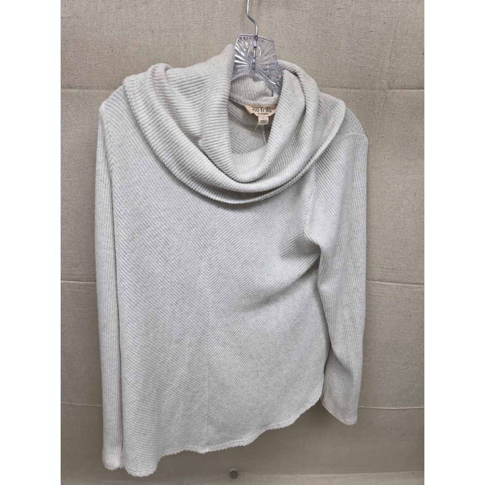 No Frills Los Angeles‎ Cowl Neck Ribbed Knit Sweater Oatmeal Grey Large